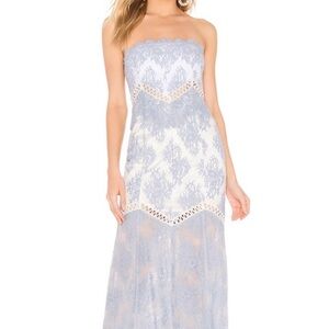 NBD Blue and White Lace Maxi Dress